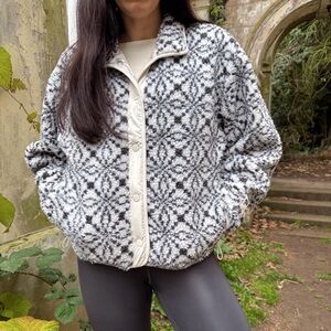 Fabletics Black and White Teddy Tahoe Fleece Jacket XS